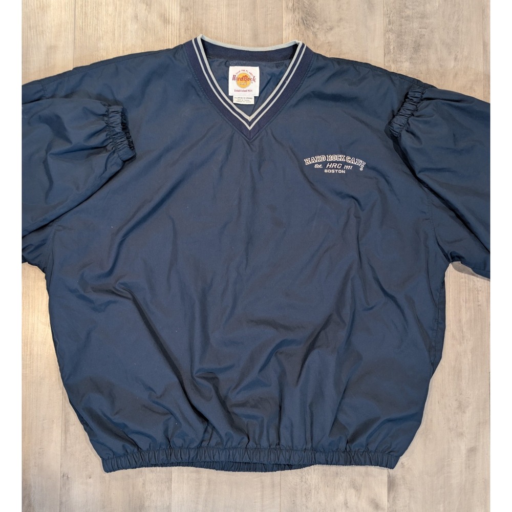 Vintage Hard Rock Cafe Boston Windbreaker XL Navy Pullover Embroidered Jacket